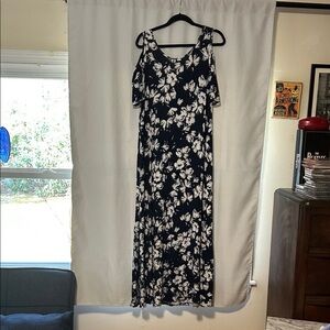 Lane Bryant Navy Floral Cold-Shoulder Maxi Dress
